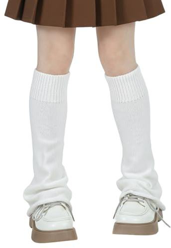 Bremorou 2Pcs White Leg Warmers Fluffy Leg Warmers Y2K Knit Legs Warmer Long Knitted Legs Warmer for Women Girls Cute Long Chunky Knit Retro 8090s Punk Style Valentine's Day(White)