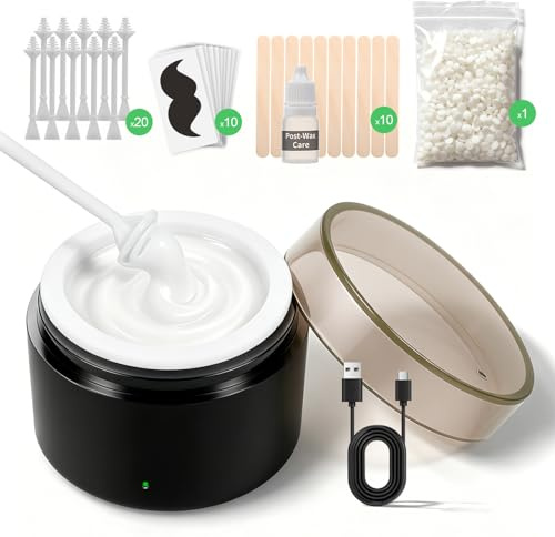 Waxfans Nose Waxing Kit for Men and Women - Nose Hair Wax Kit，Facial Waxing Kit with Mini Waxing Pot, USB Rapid Heating, Constant Temperature，100g Wax Beads, 20 Applicators,10 Wooden Sticks