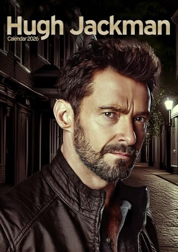 Hugh Jackman - Calendario de pared 2026, tamaño A3, 29,7 x 42 cm, 12 fotografías mensuales, encuadernado con alambre, a todo color