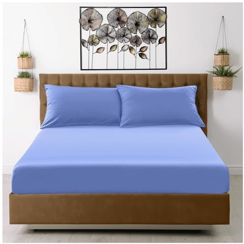 GC GAVENO CAVAILIA Fitted Sheet King Size (25cm) Deep Pocket - Microfiber Bed Sheets - Breathable, Fade & Wrinkle Resistant - Elasticated Corners - Mattress & Bottom Sheet (152x203cm) - Sky Blue