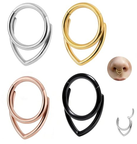4 Piezas Piercing Nariz Aro Pendientes,16G Clicker Piercing Nariz, 316L Acero Quirúrgico Septum Anillo Piercing Oreja Labio Anillo Tragus Hélice Daith Cartílago Rook Pendientes para Mujeres Hombres