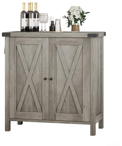 GarveeMore Mueble Cocina Aparador con Puertas y Estante Regulable Buffet Rustico para Cocina, Salón o Comedor Mueble Auxiliar 76x40x80 cm Gris