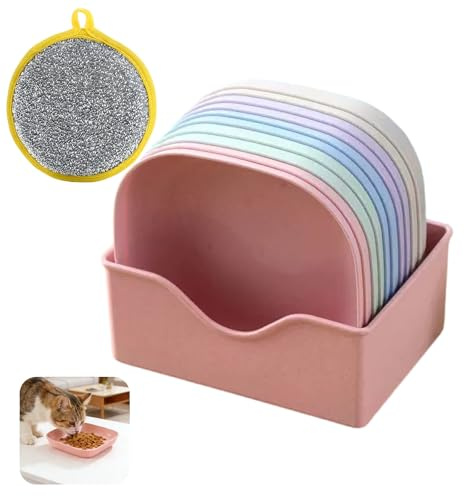 Plastic Cat Food Bowls, 10 Pcs Square Cat Food Bowls with Base