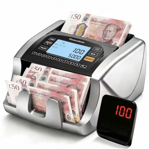 Tamodeix Banknote Counter, UV/MG/IR Counterfeit Detector, GBP, EUR, USD Counterfeit Money Detector
