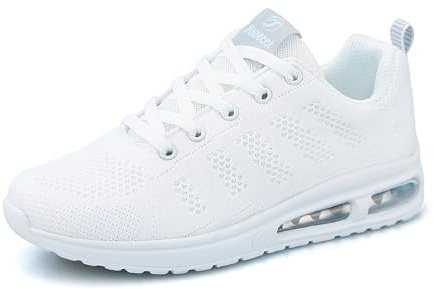 Sportskor för kvinnor andningsbara luftkudde sneakers mode sport gym jogging tennis fitness träningsskor, - Vitt - 36 EU