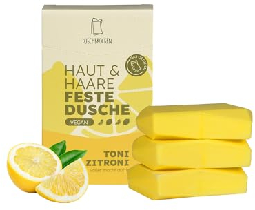 Duschbrocken 2in1 Festes Shampoo & Duschgel Nachfüllset Klein - 3x Toni Zitroni - Erfrischender Duft - Feuchtigkeitsspendend - Natürlich, Vegan - 300g