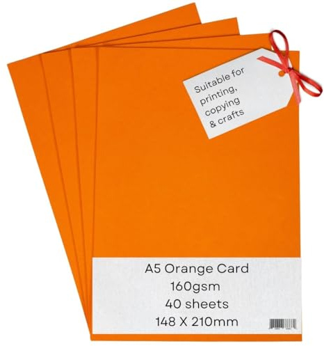 NatNip A5 orange kortpappersskrivare – 160 gsm 40 ark – färgat hantverkskort – lämplig för hantverk, tryck, kopiering, kopiatorer
