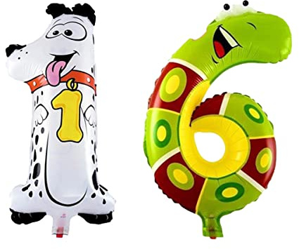 Folieballong nummer 40 cm i djurdesign för luftfyllning – för födelsedag bröllop party – ballong i siffror design jubileum present ballong ballong stort nummer dekoration barn dekoration (nummer 16)