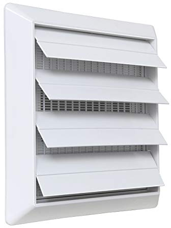 La Ventilazione S19125RB Griglia di ventilazione da Sovrapporre in ABS, Bianco, con Alette a gravità e rete antinsetti. Dimensioni 185x185 mm