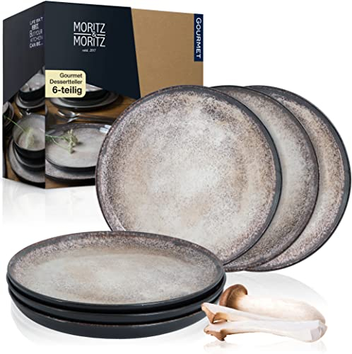 Moritz & Moritz VIDA 6er Dessertteller Set Beige - Stylische Porzellan Frühstücksteller, Kuchenteller für 6 Personen - Spülmaschinen- und Mikrowellengeeignet
