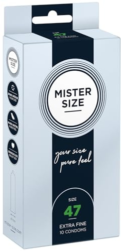 MISTER SIZE Riktigt känsliga kondomer 47 mm i 10-pack/extra tunn, extra våt/tillverkad av 100 % naturlig gummilatex i din storlek XS/naturlig känsla i 10-pack