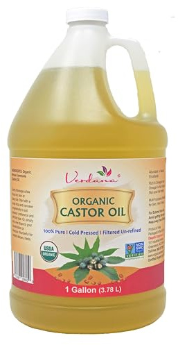 Verdana Organic Castor Oil – Cold Pressed, Bulk 1 Gallon, Professional Grade for Hair, Skin & Cosmetic Use
