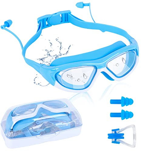 Jodsen Occhialini da Nuoto, Occhialini per Bambini Antiappannamento Occhiali Nuoto con Tappi per Le Orecchie, Clip per Naso,Anti-UV Occhialini Ampia Visione per Ragazzo,Ragazza
