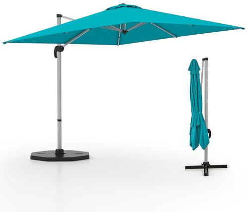 GOPLUS Parasol de Jardin Exterieur, Parasol Déporté 3x3M avec Poteau en Aluminium, UPF50+, Parasol Inclinable à 5 Positions & Rotatif à 360°, Parasol Patio, Piscine, Bleu