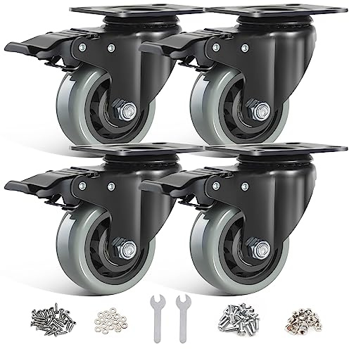 BAOLIHUI Set di 4 Ruote Girevoli Grigie 75mm con Freno e Bulloni - Ruote per Carrello e Mobili Fino a 500KG - Rotazione 360° Facili da Installare per Uso Interno ed Esterno.