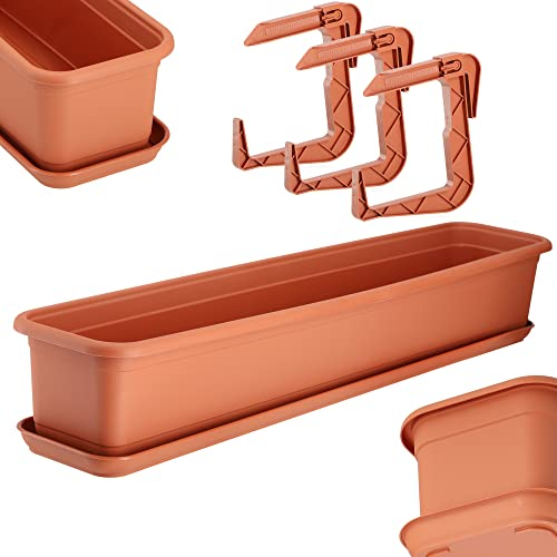 KADAX Jardinière de 80 cm avec socle et support, en terre cuite, jardinière de balcon en plastique, jardinière pour intérieur et extérieur, pot de fleurs pour balcon
