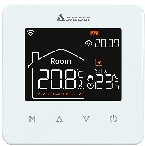SALCAR Thermostat Heizung Smart LCD Touchscreen für Elektrische Fußbodenheizung Raumthermostat WiFi Tuya Fussbodenheizung Thermostat Programmierbare Kompatibel mit Amazon Alexa 16A, Weiß