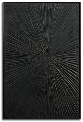 Framed Black Relief Wall Art, Modern Abstract Oil Paintings on Canvas, Quartz Sand Texture Wall Art for Living Room Bedroom Wall Decor