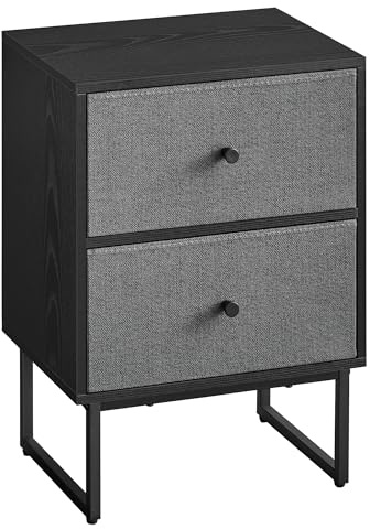 VASAGLE Chevet, Table d’Appoint avec Rangement, 2 Tiroirs Amovibles en Tissu, pour Chambre, Salon, Noir Boisé et Gris Ardoise LGS029B56, 30 x 40 x 55 cm