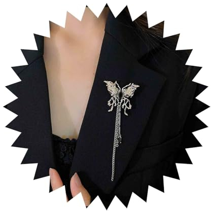 Cimenexe Broche Papillon Onyx Vintage Broche En Cristal Argenté Broche Pampille Papillon Métal Broche Pampille Chaîne Broche Rétro Broche Papillon Onyx Broche Mariage Broche Banquet Badge