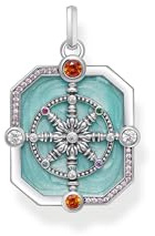 THOMAS SABO Kettenanhänger Wheel of Karma türkis mit bunten Steinen Silber 925 Sterlingsilber, Geschwärzt, Kaltemail