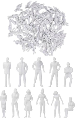 SURALIN 100 Stück Miniaturfiguren, Modellfiguren im Maßstab 1:75, weiße, unbemalte Miniaturfiguren in verschiedenen Posen für architektonische Planungsprojekte, Bonsai-Dekoration