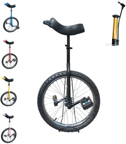 ZSYYDS Monociclo para adultos con borde de aleación ajustable con soporte de monociclo y bomba para divertidos ejercicios de fitness, entrenamiento de equilibrio, actuaciones de circo (negro, 18