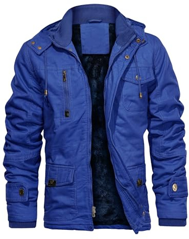 CHEXPEL, Giacca invernale spessa da uomo con cappuccio, fodera in pile, giacca militari in cotone, giacca da lavoro con tasche, cargo, outwear, Medium