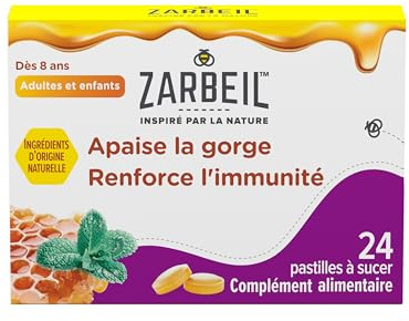 Zarbeil | Pastilles Gorge & Immunité (boîte de 24 pastilles à sucer) – Pastilles pour la gorge aux ingrédients d'origine naturelle – Complément alimentaire pour adultes et enfants dès 8 ans