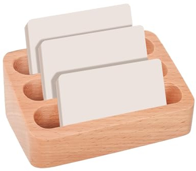 Tarjetero de Madera, Expositor de Tarjetas de Visita Organizador, Tarjetero de Madera para Escritorio, Porta Tarjetas de Visita, Caja para Tarjetas de Visita (3 Compartimentos)