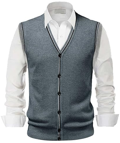 SRZYMJ Pullunder Herren V-Ausschnitt Strickweste Ärmellose Winter Pullunder Regular Fit West ärmelloser Pullover für Männer Arbeits Pullunder Hellblau Anglerweste Herren Ärmellose Strickweste M