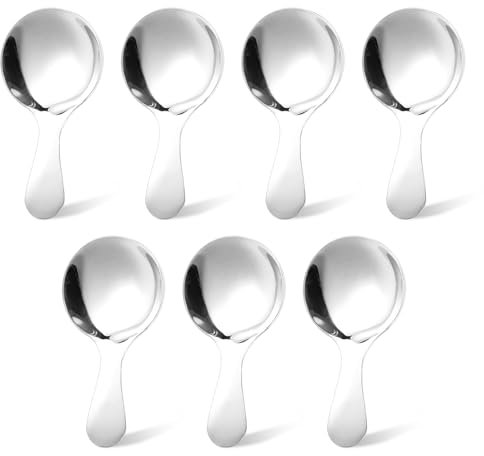 7 PCS Silver Short Handle Stainless Steel Scoops for Coffee, Tea, Salt, Sugar, Condiments and Dessert - Mini Measuring Spoons for Canisters