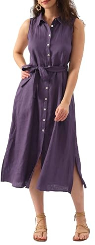 Amazhiyu Robe d'été en lin pour femme - Robe chemisier longue avec poches