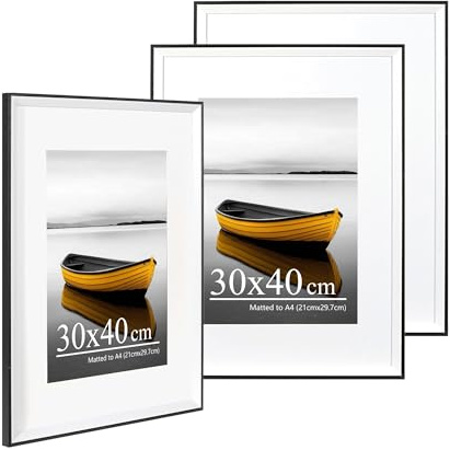 Baoee Cornice per foto bicolore bianco e nero 30 x 40 cm con supporto A4, set di 3, cornice per foto con vetro acrilico, cornice 30 x 40 cm, cornice per poster, cornice per certificati, montabile a