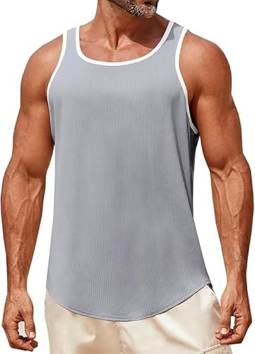 Runcati Tank Top Men's Sleeveless Muscle Shirts Gym Fitness Functional Shirt Training Vest Bodybuilding Undershirt Men T-Shirt Summer Sports Running Shirt