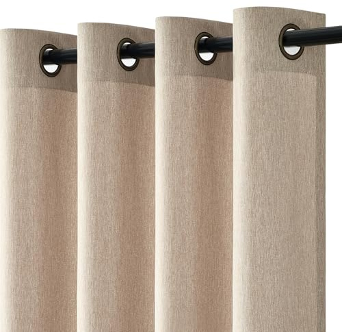 Topfinel Gardinen Kurz Leinenoptik Halbtransparent Licht Filtern Vorhang 2er Set H 145 x B 140 cm Wohnzimmer Vorhänge Kurze Vorhänge mit Ösen Curtains Leinen für Schlafzimmer Balkontür