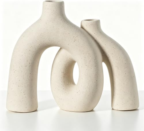 CEMABT Modern Nordic Boho Vase Set - Elegant Beige Matte Ceramic Vase for Living Room, Bookshelf, Mantel, Entryway Table & Console Decor | Home Decor Shelf Decorations Easter Gift