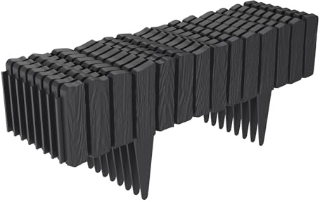 YUENFONG 4,6 m gräskant plast, träutseende. rabattkant, rabattkant, gräskant, palisadenstaket med 10 cm markspett, trädgårdspalissad, blomrabattstaket, antracit