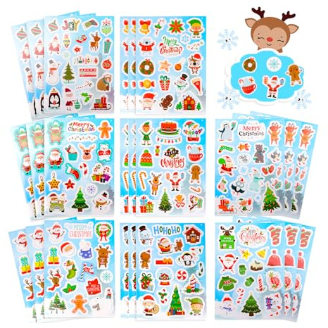 SULOLI 24 Feuilles Autocollant de Noël Etiquette Autocollantes Noël