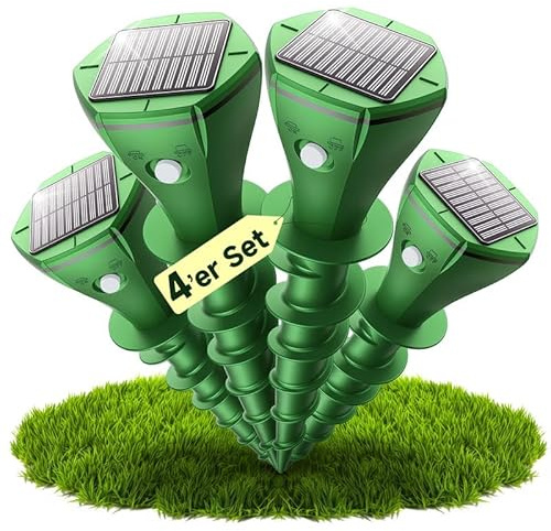 Dissuasori per Talpe, Repellente per Talpe 4 Pezzi, Repellente Animale a Ultrasuoni, Dissuasore Solare per Giardino e Campeggio, Anti Topi, Serpenti