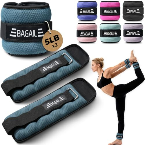 BAGAIL Ankle and Wrist Weights Set (2.27kg x 2) - Arm & Leg Weights for Men and Women - Adjustable Size, Secure Fit and Sleek Design for Walking, Running, Home Workouts & Physical Therapy - Blue