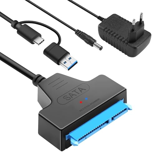 Gbformat 6Gbps Adattatore USB SATA, Adattatore USB C/USB3.0 a SATAIII/II/I per Dischi Rigidi HDD/SSD da 2,5“/3,5” e Lettori OtticiSATA, Cavo SATA a USB3.0 con Alimentatore 12V/2A, UASP