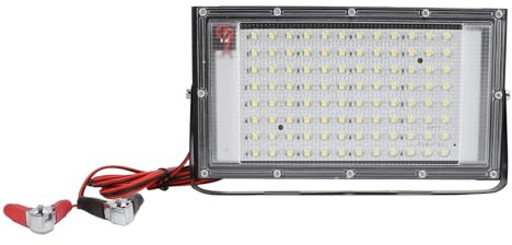 YIZISECCE Tablero de luz de inundación de 100W IP66, luz de inundación LED impermeable para exteriores con batería, Clip de cocodrilo para emergencia al aire libre DC12V