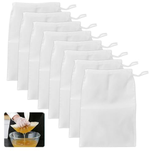 8 Pcs Nut Milk Bag, Juice Strainer, Washable Nylon Strainer Bag, Reusable Fine Mesh Straining Bags, for Cooking, Jam Making, Yogurt, Nut Milk, Food Straining