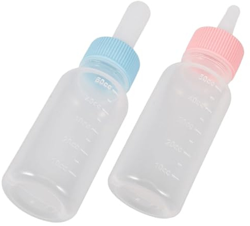 HOMSFOU 2 Biberones para Cachorros y Gatitos 50 Ml, Silicona Duradera, Tapa de Color Claro y Azul, Kit de Alimentación para Mascotas Pequeñas, Comedero Leche Cachorros, Biberón