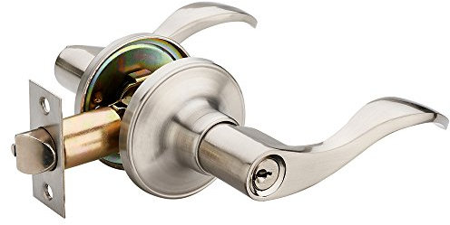 HAIFUAN Right Handed Wave Style Lever Handle Entry Front Door Knob Leverset Lockset, Satin Nickel Finish(805-K-R)