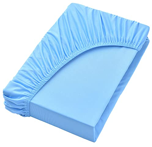NatureMark Jersey Spannbettlaken, Spannbetttuch 100% Baumwolle in vielen Größen und Farben MARKENQUALITÄT ÖKOTEX Standard 100 | 140 x 200 cm - 160 x 200 cm - hell blau