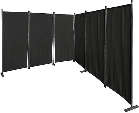 QUICK STAR Paravent 340 x 165 cm Tejido Divisor de habitación Jardín 6-Partición Pared de separación Plegable Balcón Pantalla de privacidad Negro