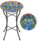 CHRISTOW Glass Bird Bath For Garden Patio With Metal Stand Hand Painted Peacock