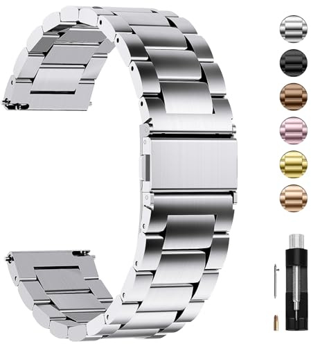 Fullmosa 4 Colores para Correa Metálica de Reloj de Liberación Rápida, Pulsera Reloj de Acero Inoxidable, Plata 19mm